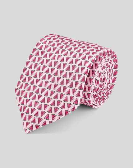 Watermelon Silk Print Tie - Pink