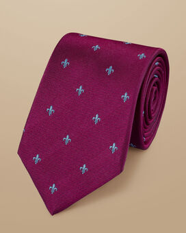 Schmutzabweisende Krawatte aus Seide mit heraldischen Lilien - Brombeer