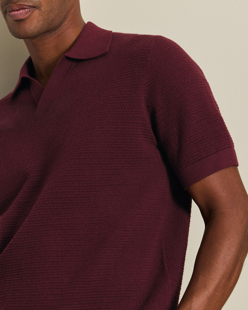 Polo De Algod&oacute;n Texturizado Con Cuello De Trofeo - Burdeos