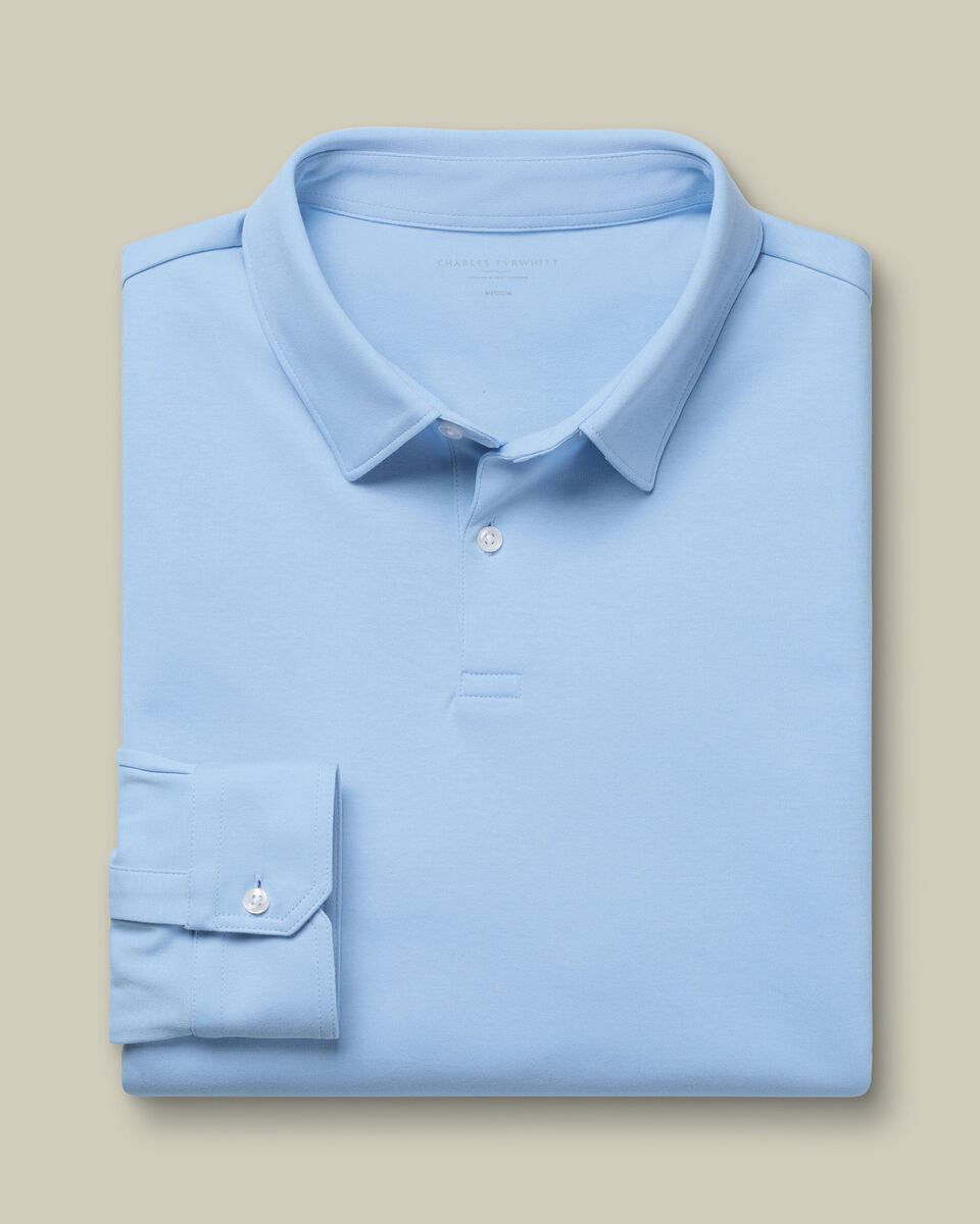 Long Sleeve Smart Cotton Polo - Sky Blue
