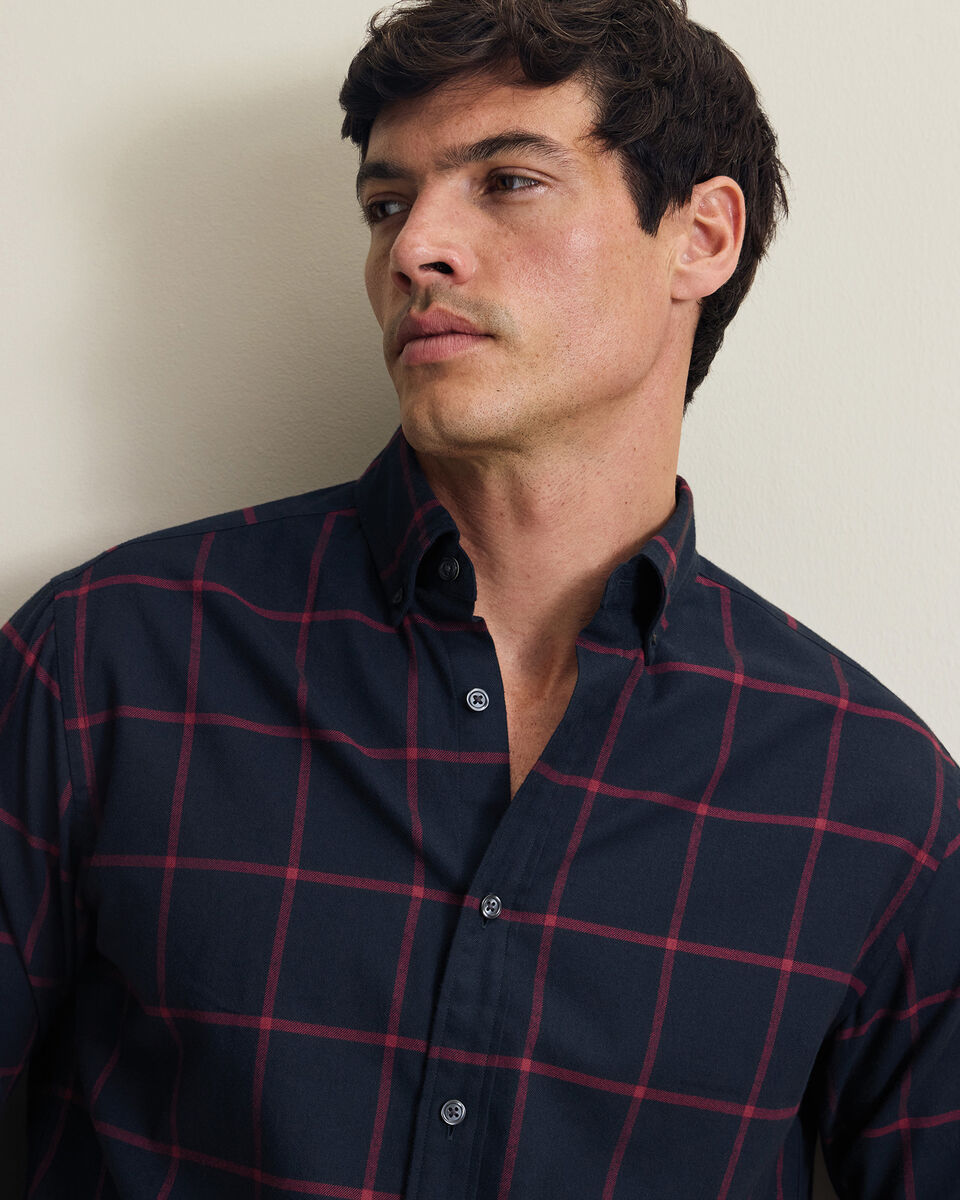 Brushed Flannel Windowpane Check Shirt - Red