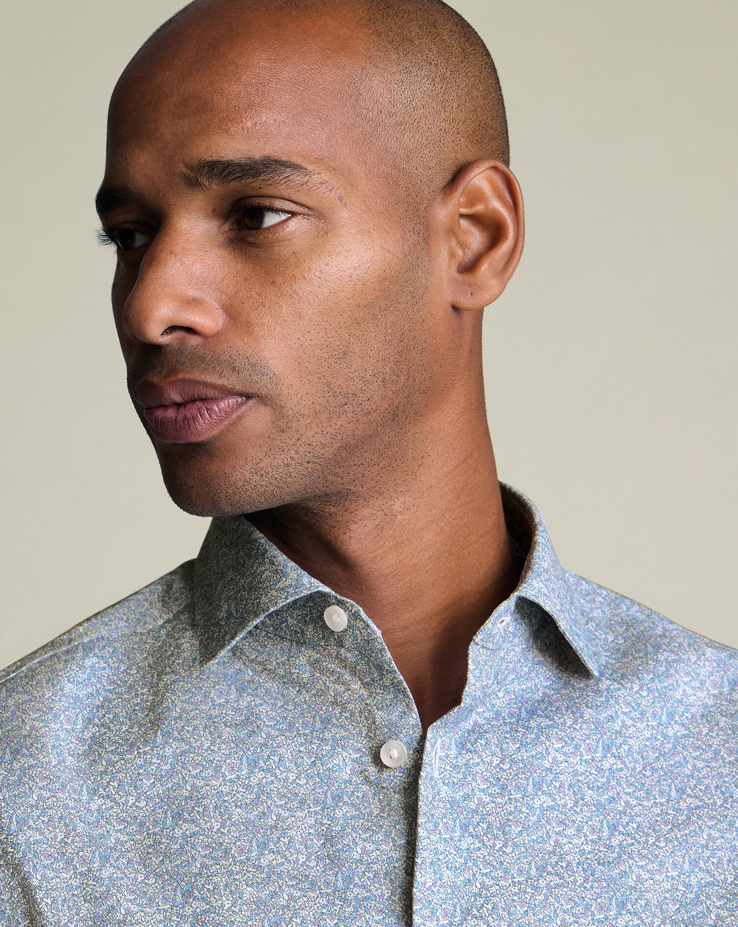 Non-Iron Stretch Print Shirt - Indigo Blue & Lilac