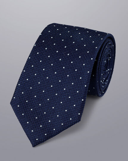 Schmutzabweisende Krawatte aus Seide mit Punkten - Petrolblau & Hellblau