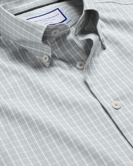 Bügelfreies Hemd mit Button-down-Kragen und Windowpane-Karos - Silbergrau