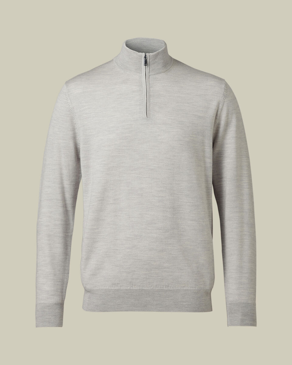 Pull &agrave; col zipp&eacute; en m&eacute;rinos - Argent