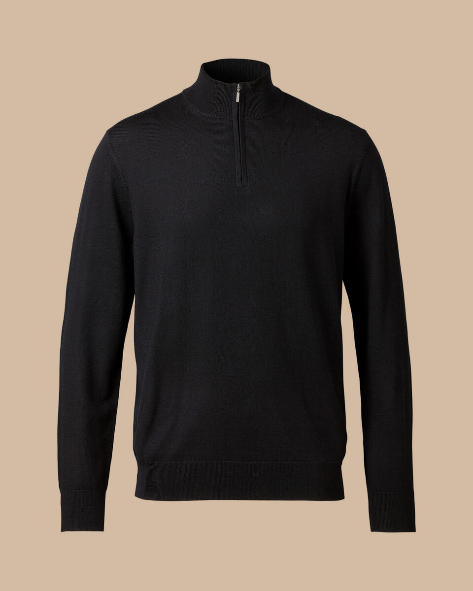 Merino Wool Quarter-Zip Sweater in Black Men's Italy Gionfriddo main image 0