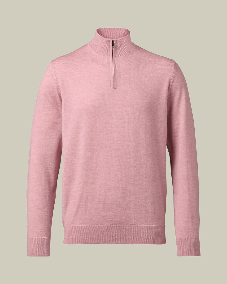 Pure Merino Quarter Zip Jumper - Pink