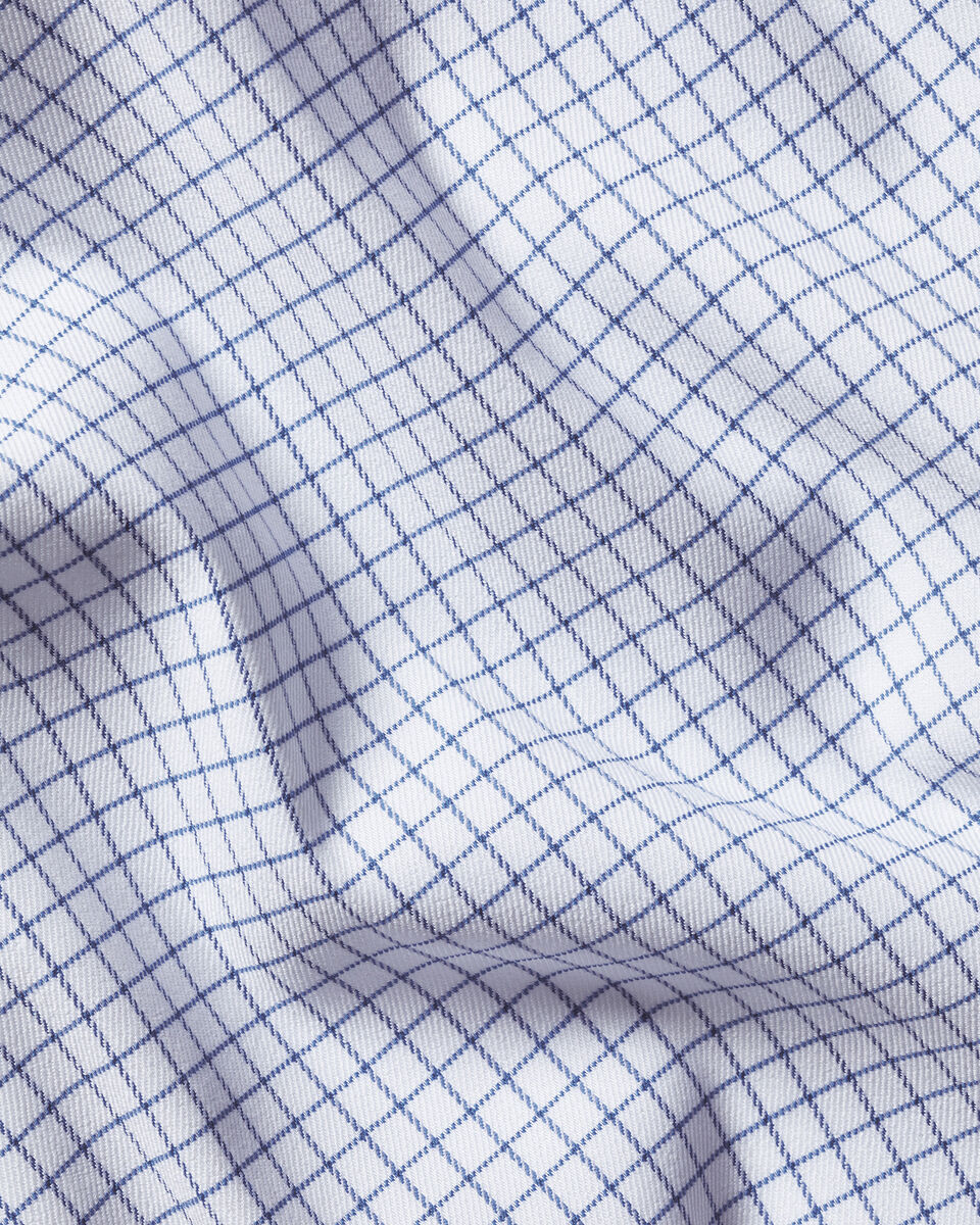 Chemise Performance en sergé à petits carreaux sans repassage - Bleu océan