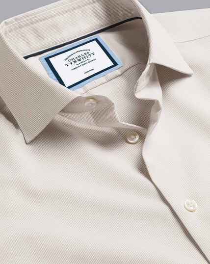 Semi-Spread Collar Non-Iron Cotton Linen Stripe Shirt - Stone