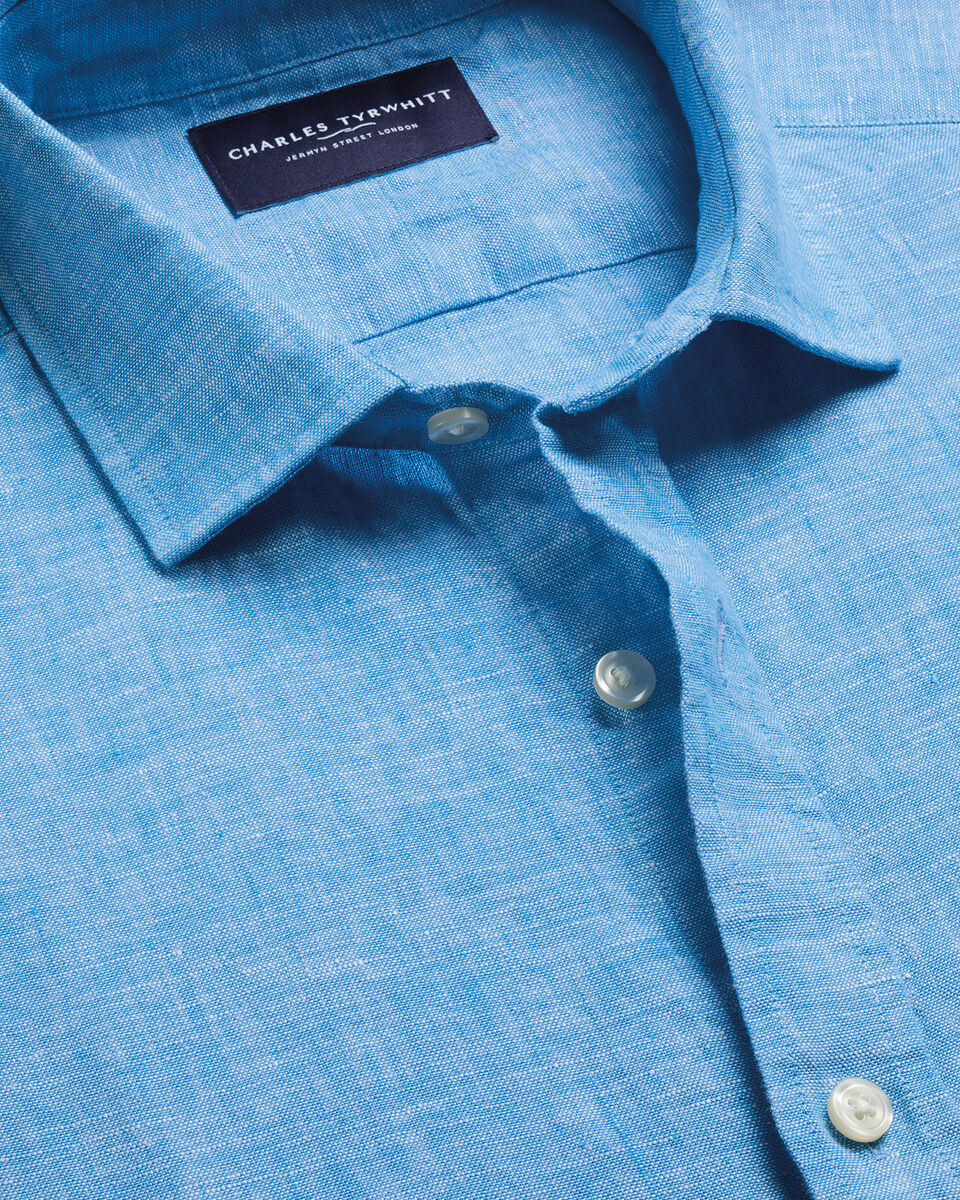 Chemise en lin &agrave; manches courtes &ndash; Bleu Oc&eacute;an