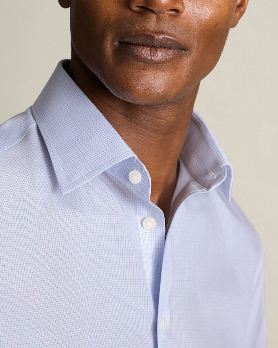 Non-Iron Stretch Poplin Check Shirt &ndash; Lilac & Sky Blue