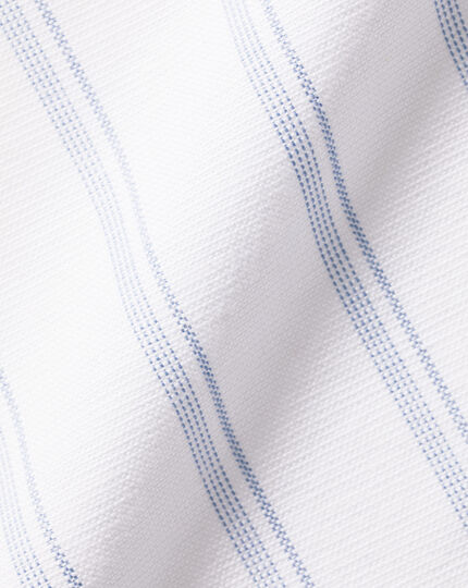 Oxford-Kurzarmhemd aus Baumwoll und Leinen mit Streifen - Indigoblau