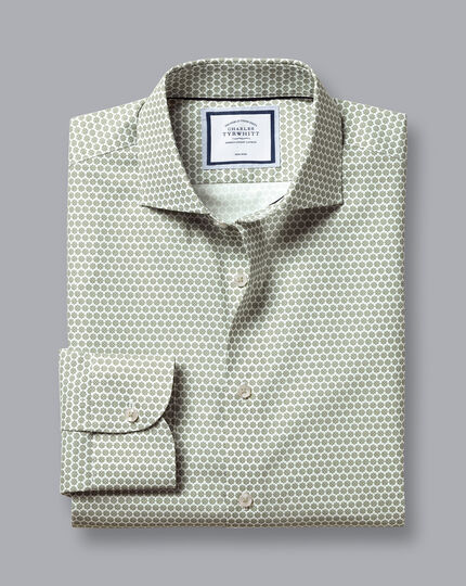 Semi-Spread Collar Non-Iron Decorative Print Shirt - Olive Green 