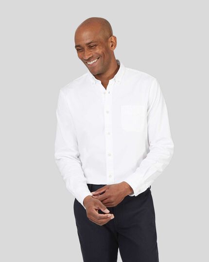Vorgewaschenes Oxfordhemd mit Button-down-Kragen mit Brusttasche - Weiß