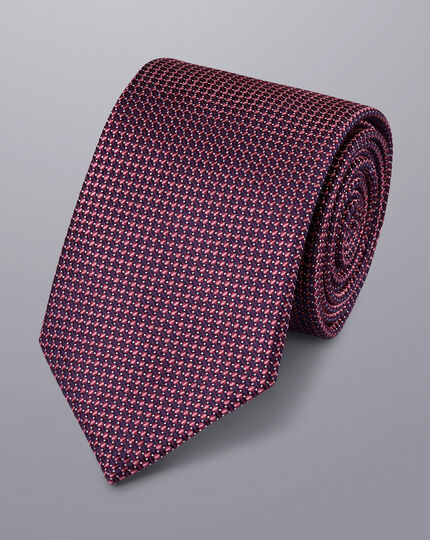 Stain Resistant Silk Tie - Dark Pink & Navy