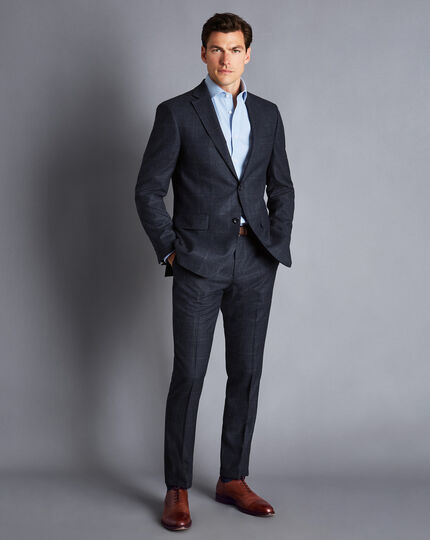 Prince of Wales Check Suit Pants - Denim Blue