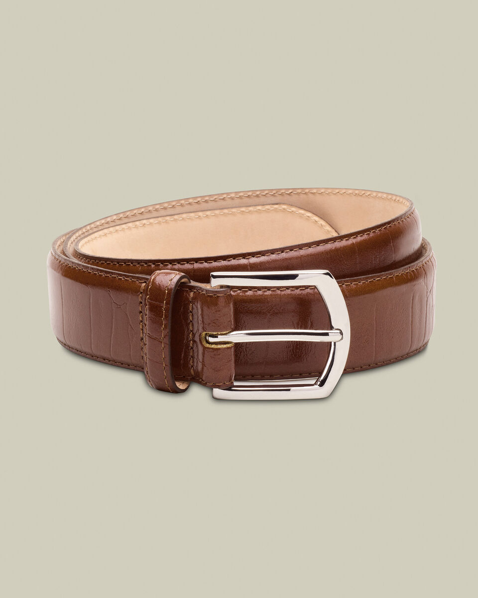 Embossed Leather Belt - Chestnut Brown