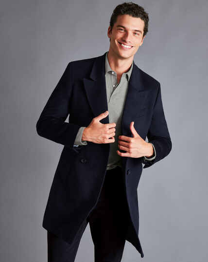 Double Breasted Wool Overcoat - Navy