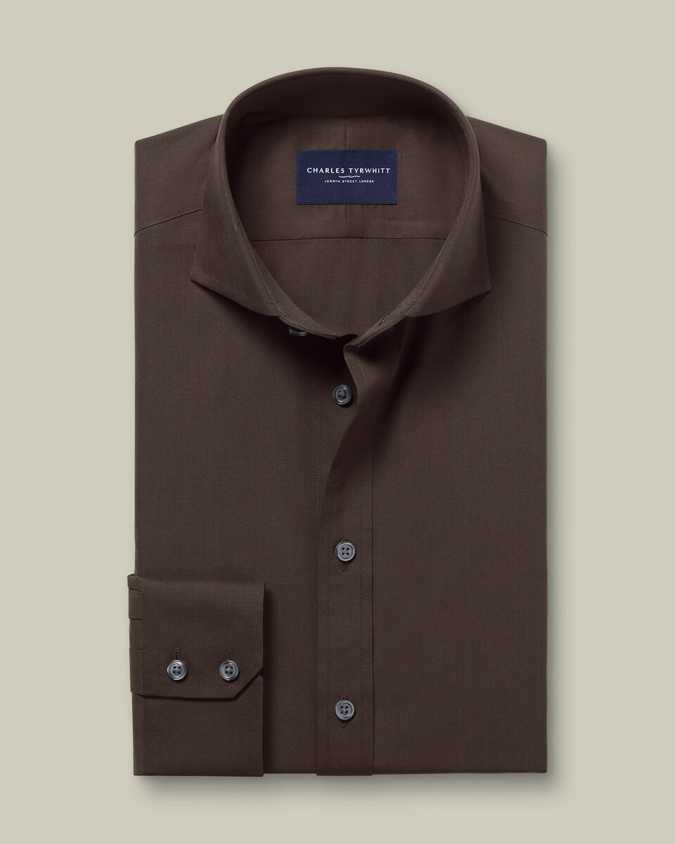 Chemise en popeline extensible sans repassage - Chocolat