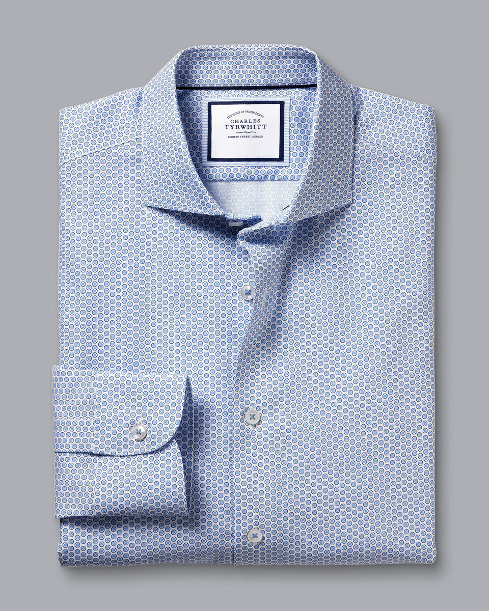 Semi-Cutaway Collar Non-Iron Floral Print Shirt - Cornflower Blue ...