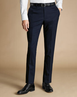 Micro Grid Check Suit Trousers - Navy