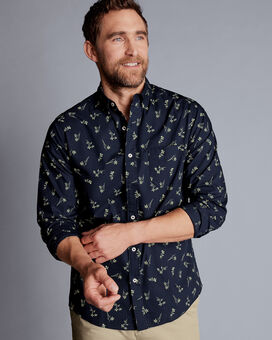Bügelfreies Hemd mit Button-down-Kragen und floralem Muster - Steingrau
