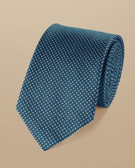 Semi Plain Pattern Silk Tie - Dark Turquoise Blue