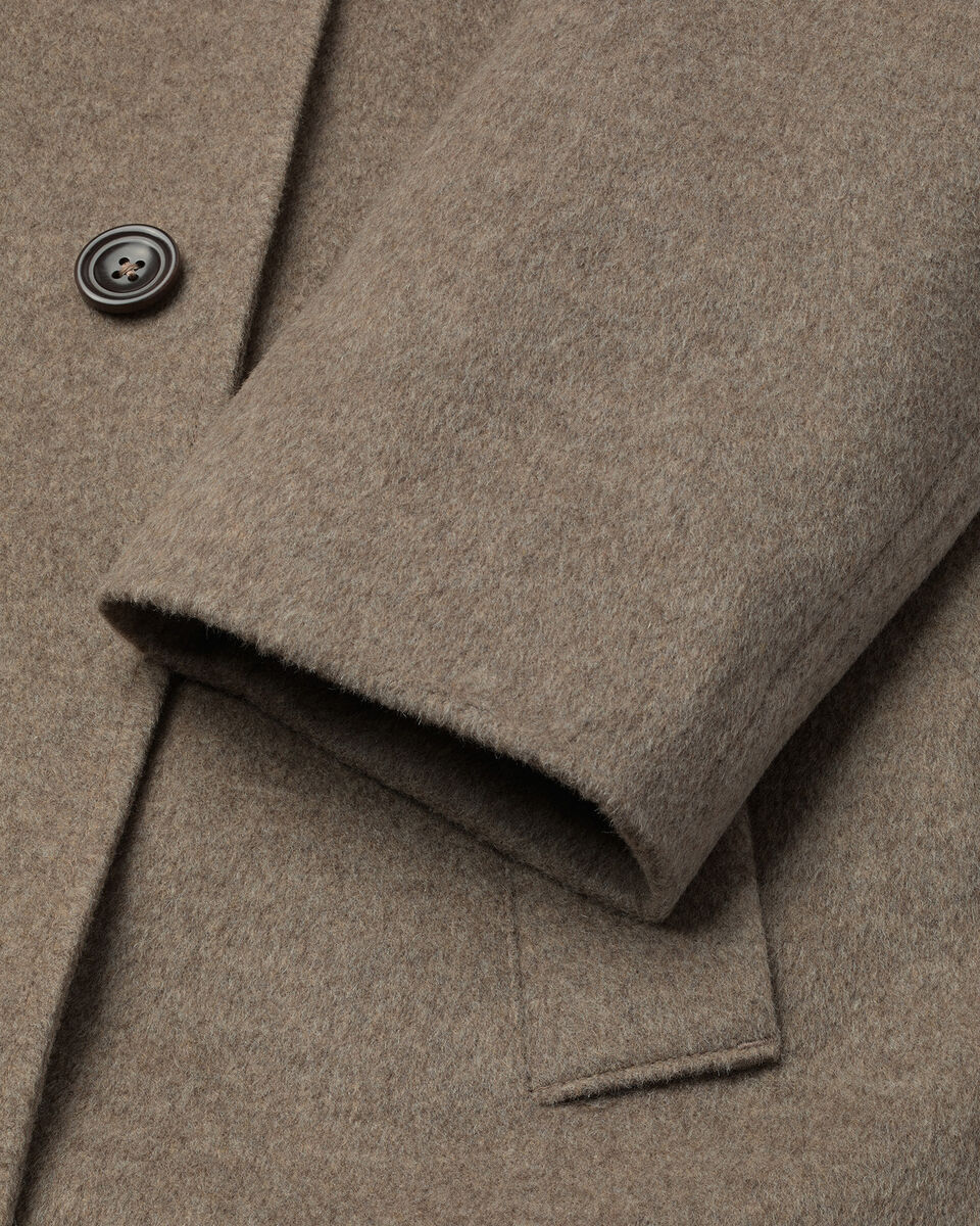 Manteau long &agrave; col chemin&eacute;e en laine m&eacute;rinos fine - Gr&egrave;ge