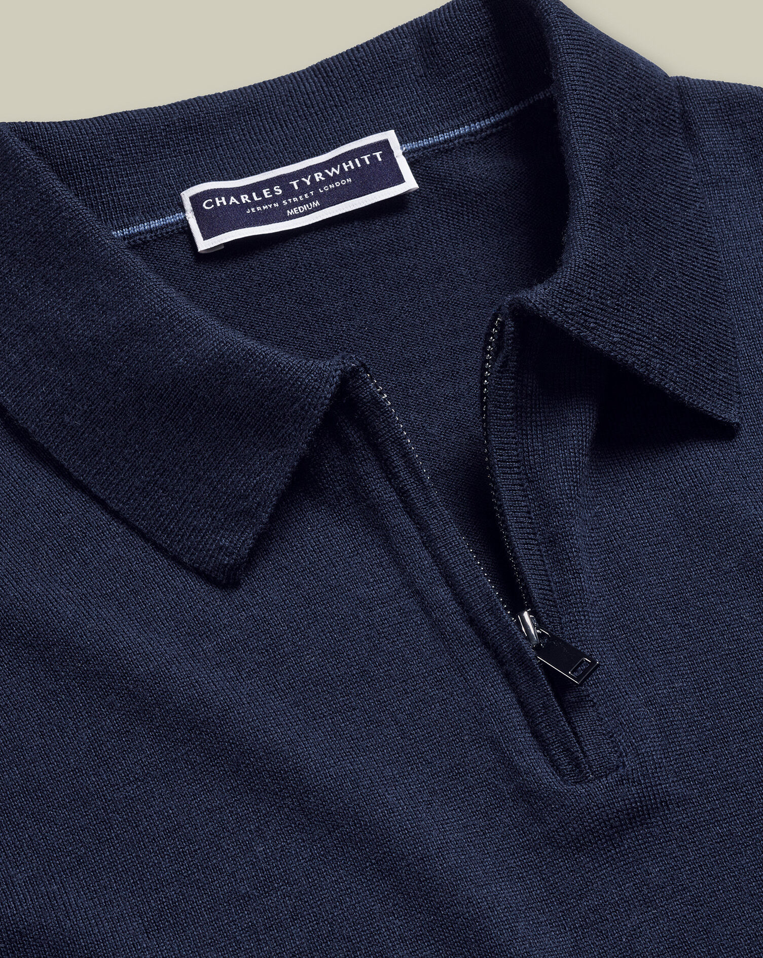 Pure Merino Zip Neck Knitted Polo - Navy | Charles Tyrwhitt US