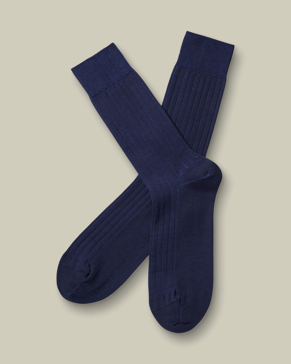 Chaussettes c&ocirc;tel&eacute;es &agrave; rayures en coton - Bleu royal
