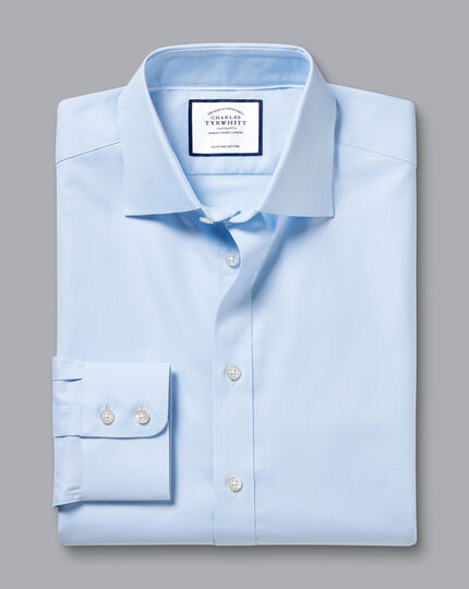 Semi-Spread Collar Egyptian Cotton Berkshire Weave Shirt - Light Blue