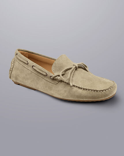 Suede Driving Loafers - Stone