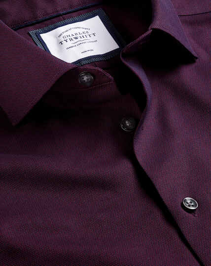 Semi-Cutaway Collar Non-Iron Stretch Texture Shirt - Wine Red