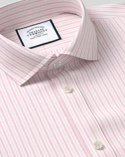 Spread Collar Stretch With TENCEL™ Stripe Shirt- Pink