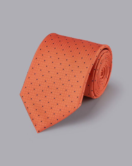 Stain Resistant Polka Dot Silk Tie - Orange