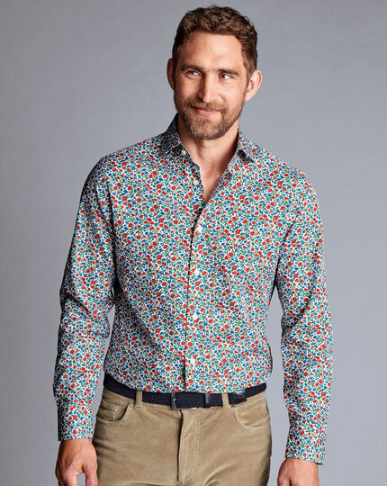 Made With Liberty Fabric Floral Print Shirt Semi-Spread Collar Shirt - Red