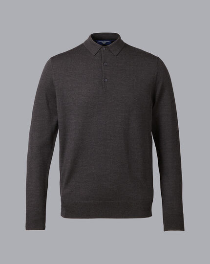 Merino Polo Sweater - Charcoal Grey