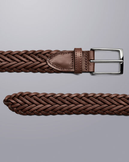 Leather Made In England Plait Belt - Chocolate Brown