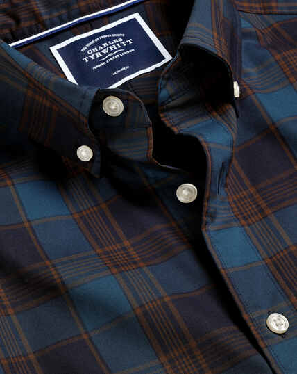 Button-Down Collar Non-Iron Stretch Poplin Tartan Winter Check Shirt - Rust