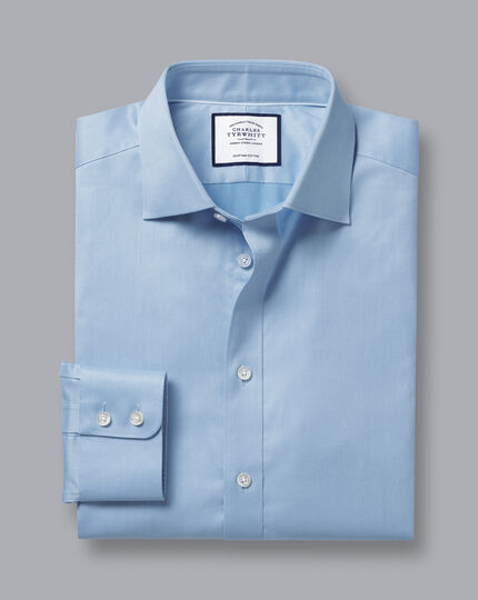 Semi-Cutaway Collar Egyptian Cotton Hampton Weave Shirt - Sky Blue