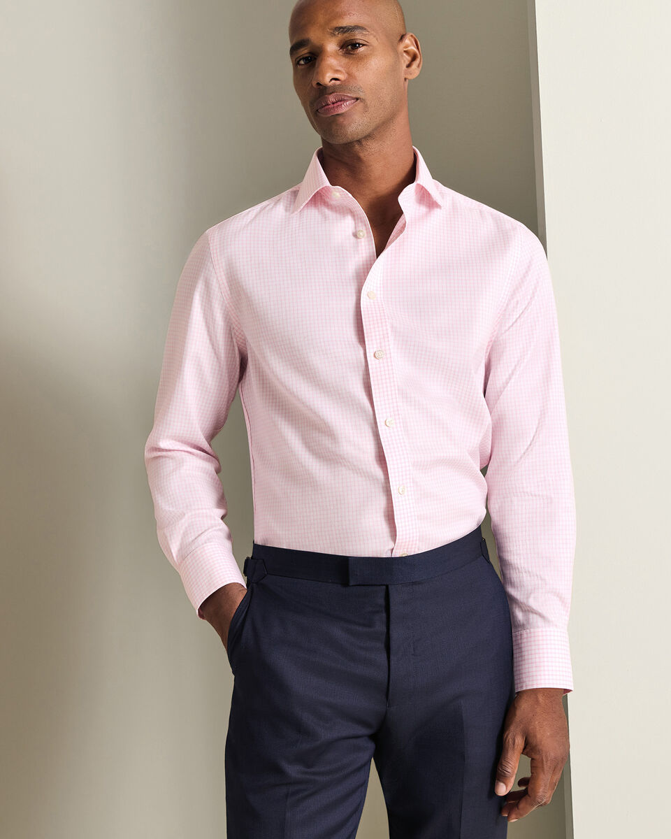 Non-Iron Twill Grid Check Shirt - Pink