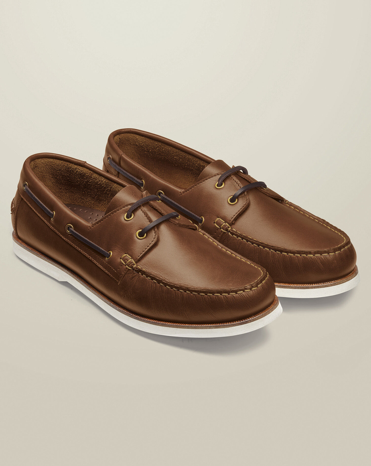 Leather Boat Shoes - Dark Tan | Charles Tyrwhitt US
