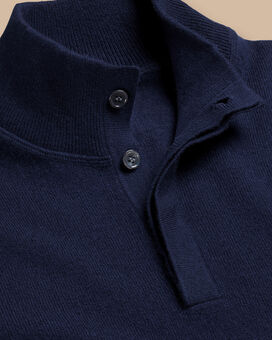 Pullover aus Merino-Kaschmir mit Knöpfen - Marineblau