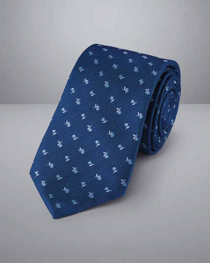 Krawatte aus Seide mit floralem Miniprint - Indigoblau