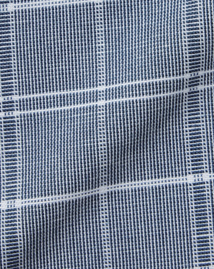 Cotton Linen Check Short Sleeve Shirt - Petrol Blue