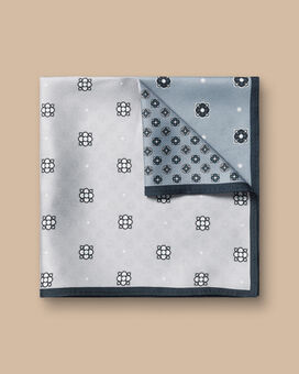 Pochette de costume en soie à motif quart médaillon - gris argent