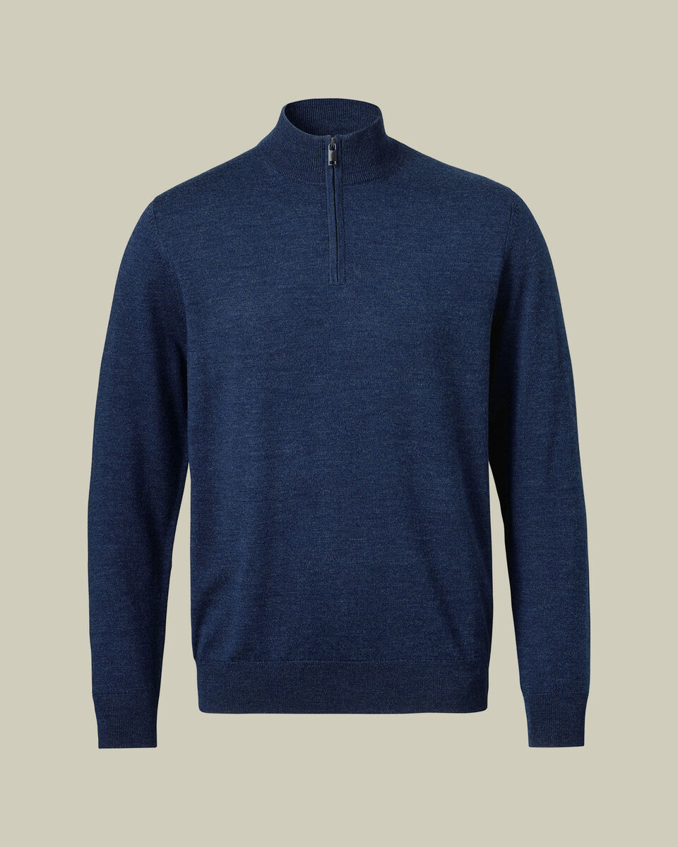 Pull &agrave; col zipp&eacute; en m&eacute;rinos - Bleu encre