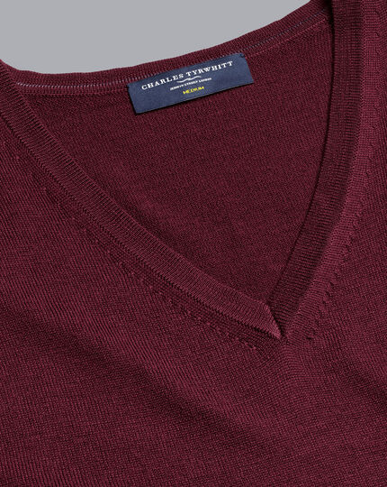 Merino V-Neck Sweater - Burgundy | Tyrwhitt