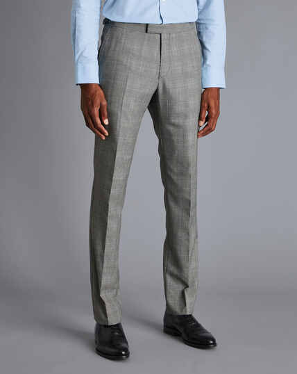 British Luxury Prince of Wales Check Suit Pants - Grey