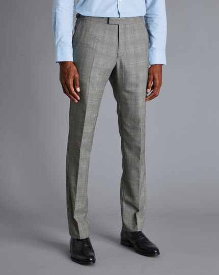 British Luxury Prince of Wales Check Suit Trousers - Grey